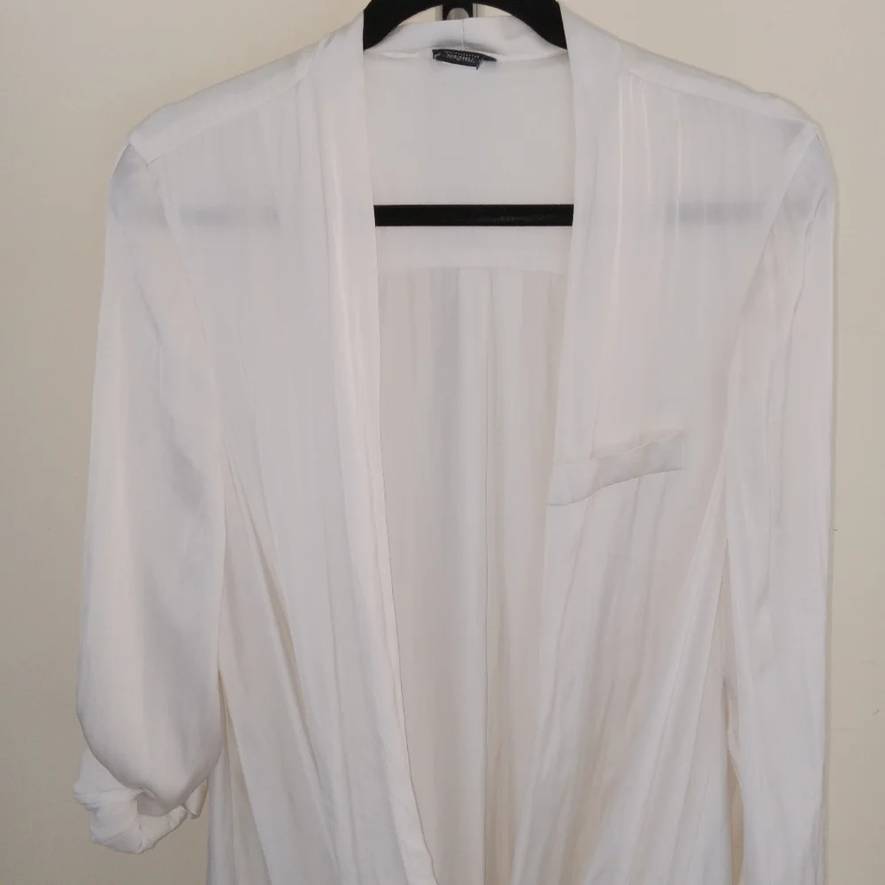 Torrid Cream Long Roll Tab Sleeve Faux Wrap Pullover 2 - Picture 5 of 9